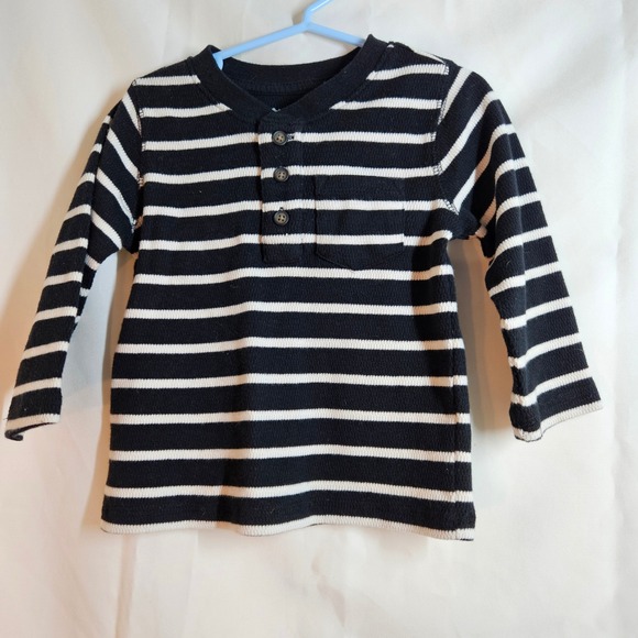 Cat & Jack Striped Henley‎ Shirt Long Sleeve Pocket Black White 2T Toddler - Picture 1 of 3